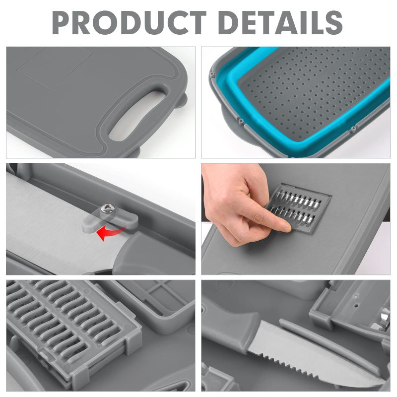 HI NINGER camping cutting board  Collapsible Chopping Board with Colander  9-In-1 Multi Chopping Board Kitchen Vegetable Washing Basket for Camping Camping Gifts Camping Accessories for RV Campers - Image 4